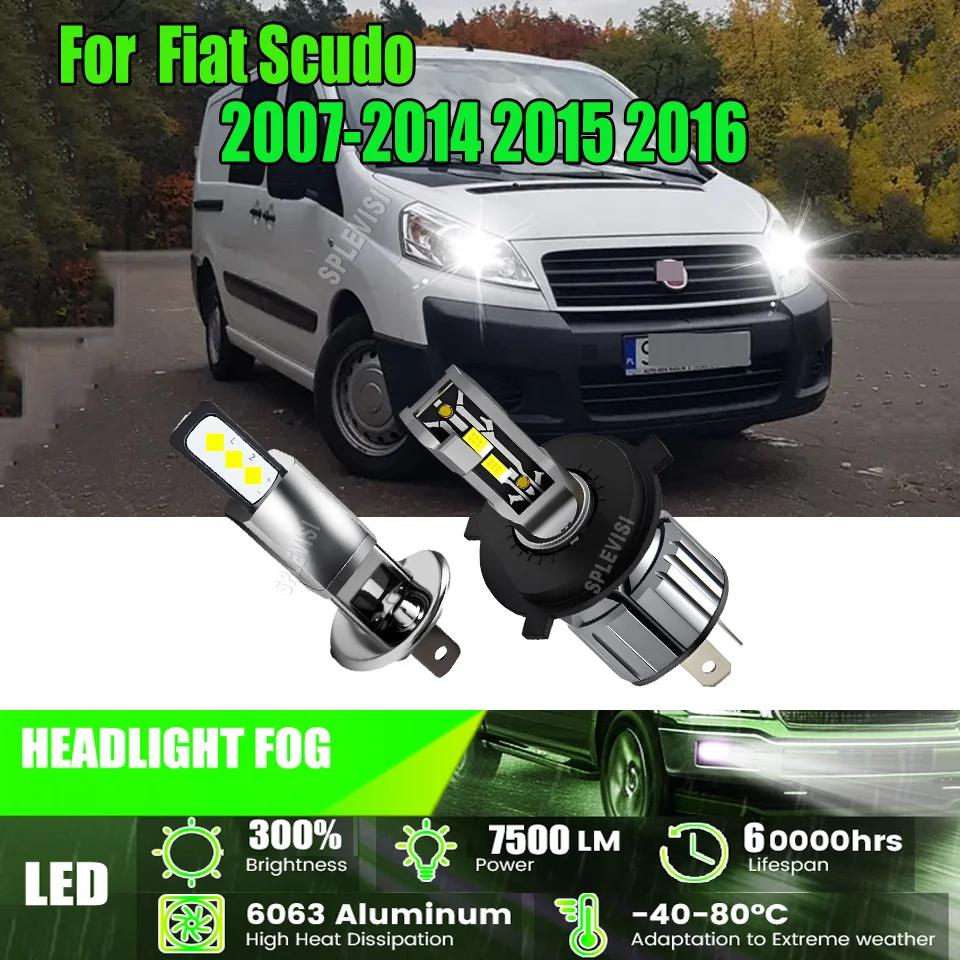 

Dual Beam High Low H4 H1 LED CSP Headlight Fog Bulbs Direct Replacement Halogen For Fiat Scudo 2007 2008 2009 2010 2011-2016