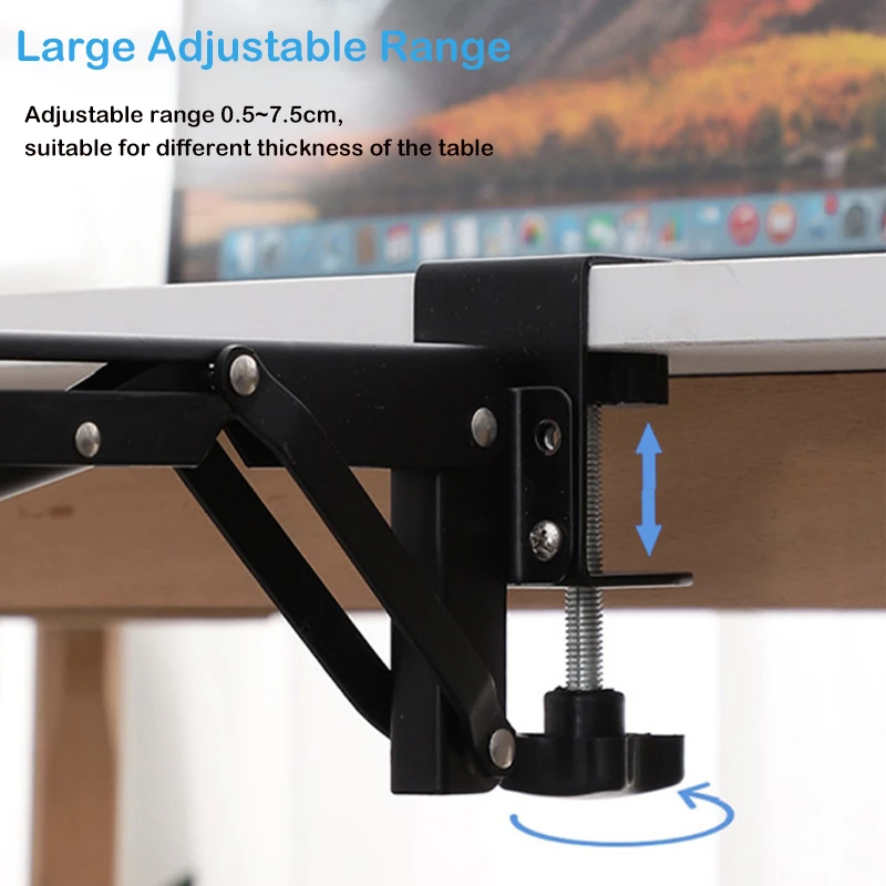 2pcs Pull Out Strong Bearing Easy Install Height Adjustable Foldable Bracket Under Desk Cold Rolled Steel Keyboard Tray Clamp