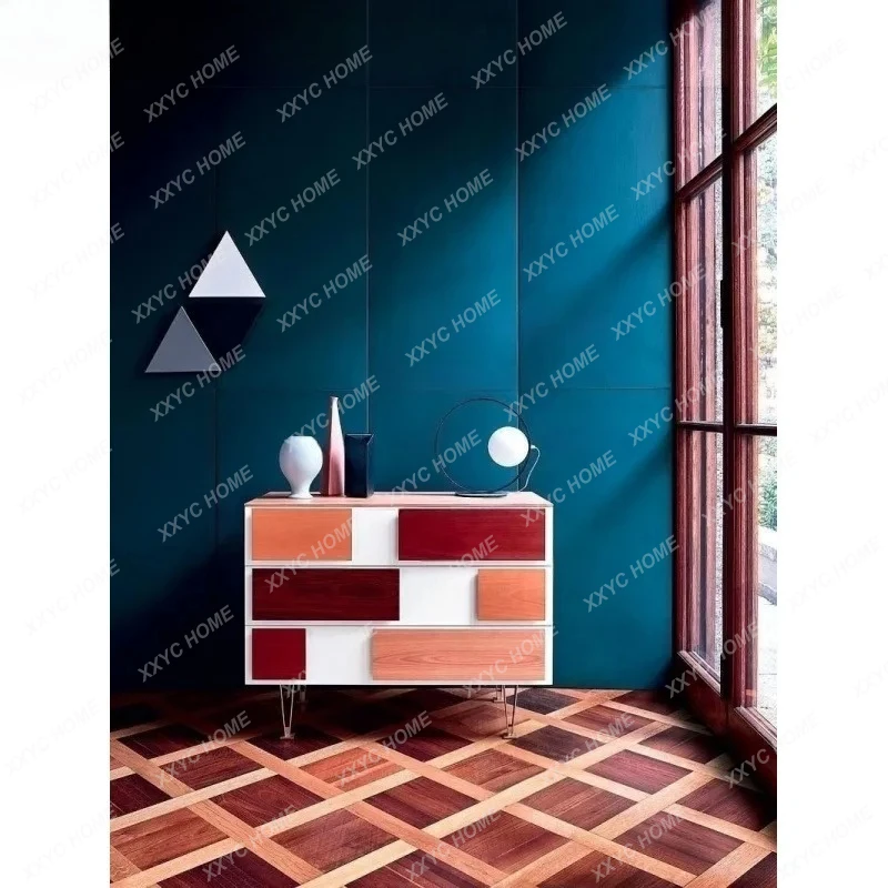 LModern simple dining side cabinet solid wood creative color matching bedroom storage entrance cabinet
