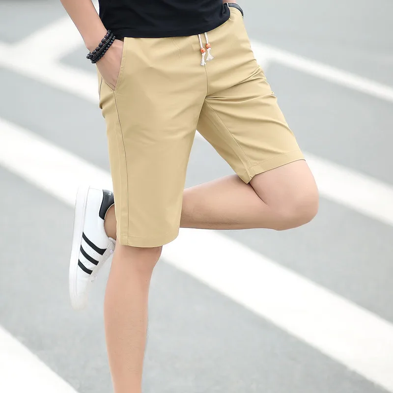 7 Colors Mens Cotton Casual Shorts Summer Business Casual Knee Pants Classic Khaki American Style Streetwear Golf Shorts Beige