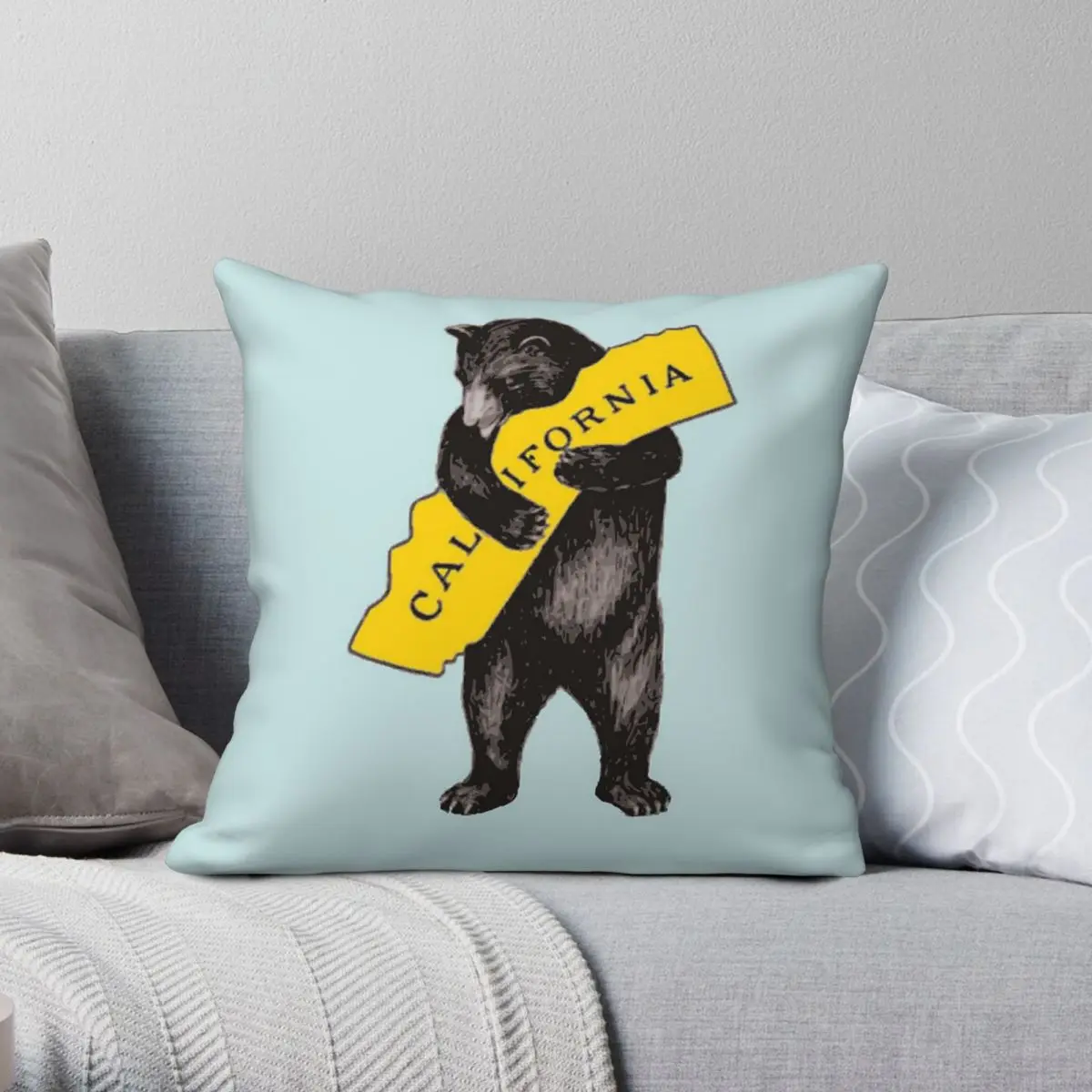 

Vintage California Bear Hug Square Pillowcase Polyester Linen Velvet Pattern Zip Decor Car Cushion Cover 18"