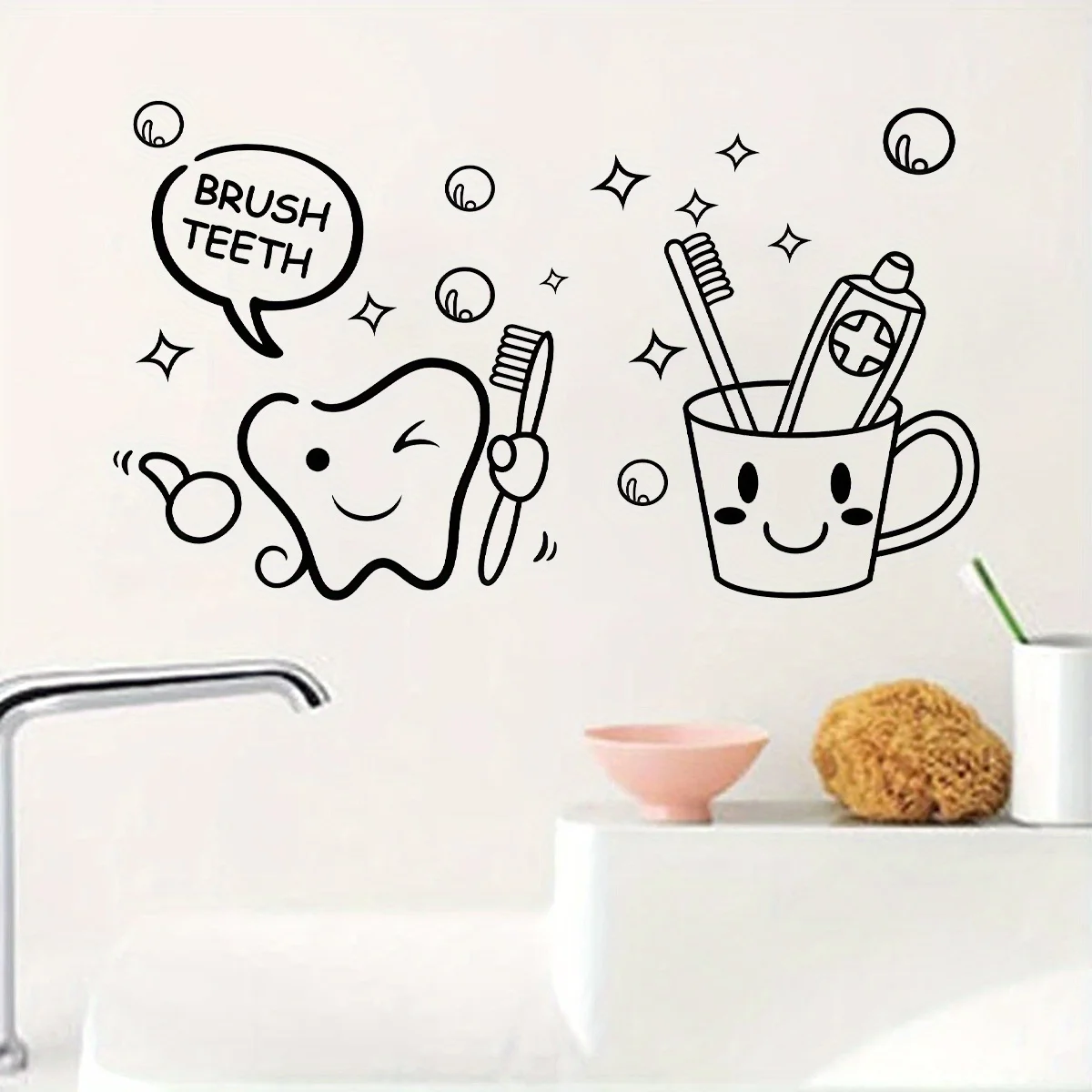 Cartoon Cute Teeth Toothbrush Remember To Brush Teeth Wall Stickers for Bedroom Living Room Nursery Decoration Wall Decals