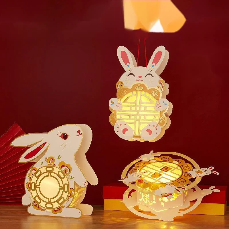 Mid-autumn Festival LED Cute Rabbit Lantern DIY Handmade Lanterns Spring Festival Decoration Gift Splicing Hanging Lamp New