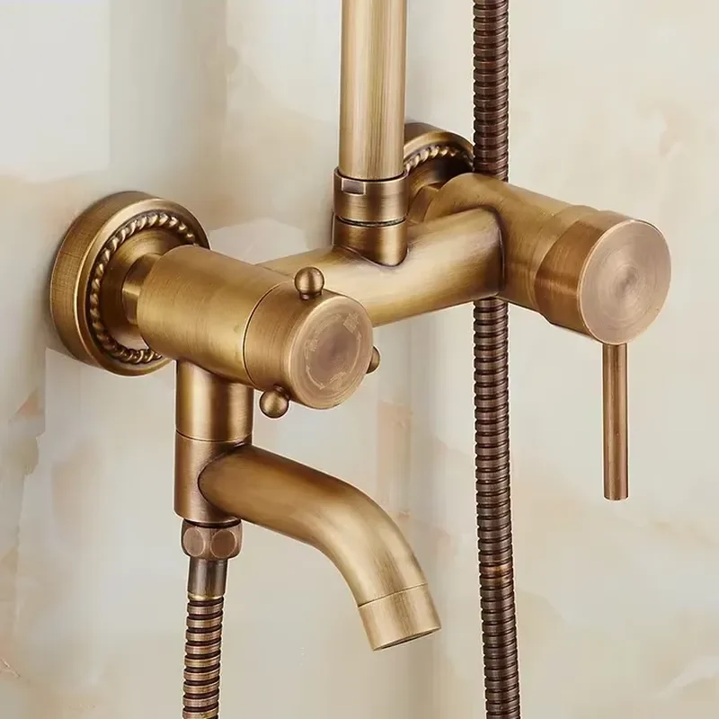 Antique Brass Vintage Telephone Shower Set Single Handle Wall Mount Bathroom Accessory Polished Traditional Style Bathtub Use