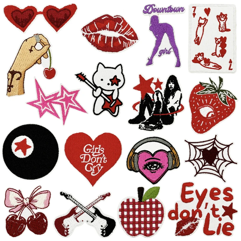 

Downtown Y2K Girls Fruit Heart Star Iron-on Sew Embroidery Badge Patches DIY T-shirt Hat Backpack Clothing Appliques Sticker