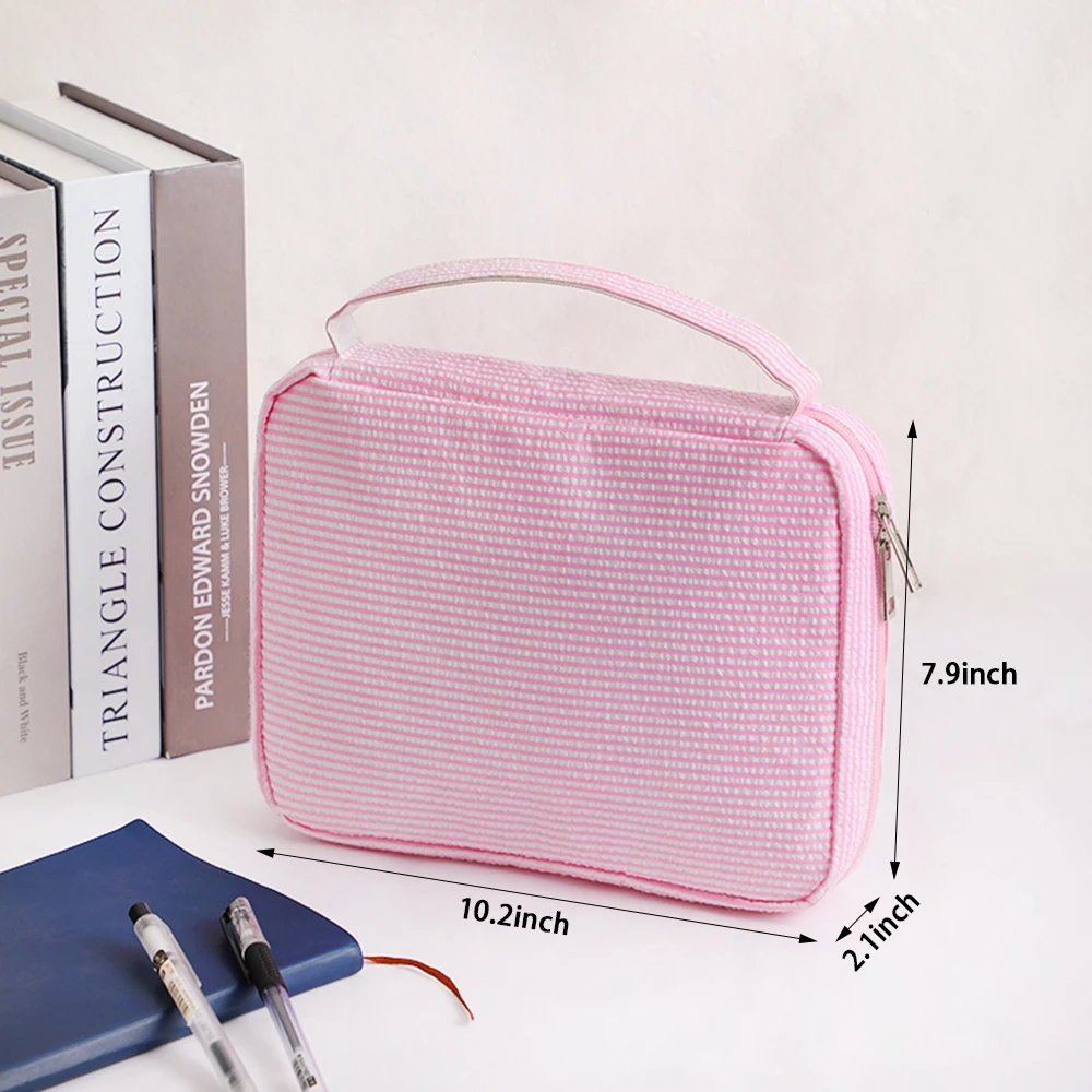 Housses de Bible rayées avec poignée, étui en seersucker pour femme, cadeaux d\'art légers pour filles, livre de protection pour adolescents,