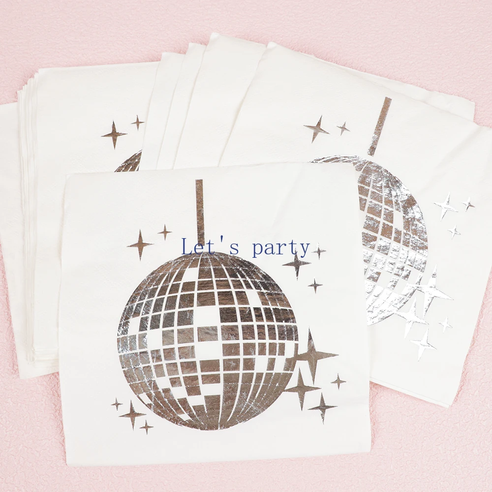 25Pcs/bag Disco Ball Disposable Napkins Tissues Towel for 70s Music Disco Theme Birthday Bachelorette Wedding Party Decoration