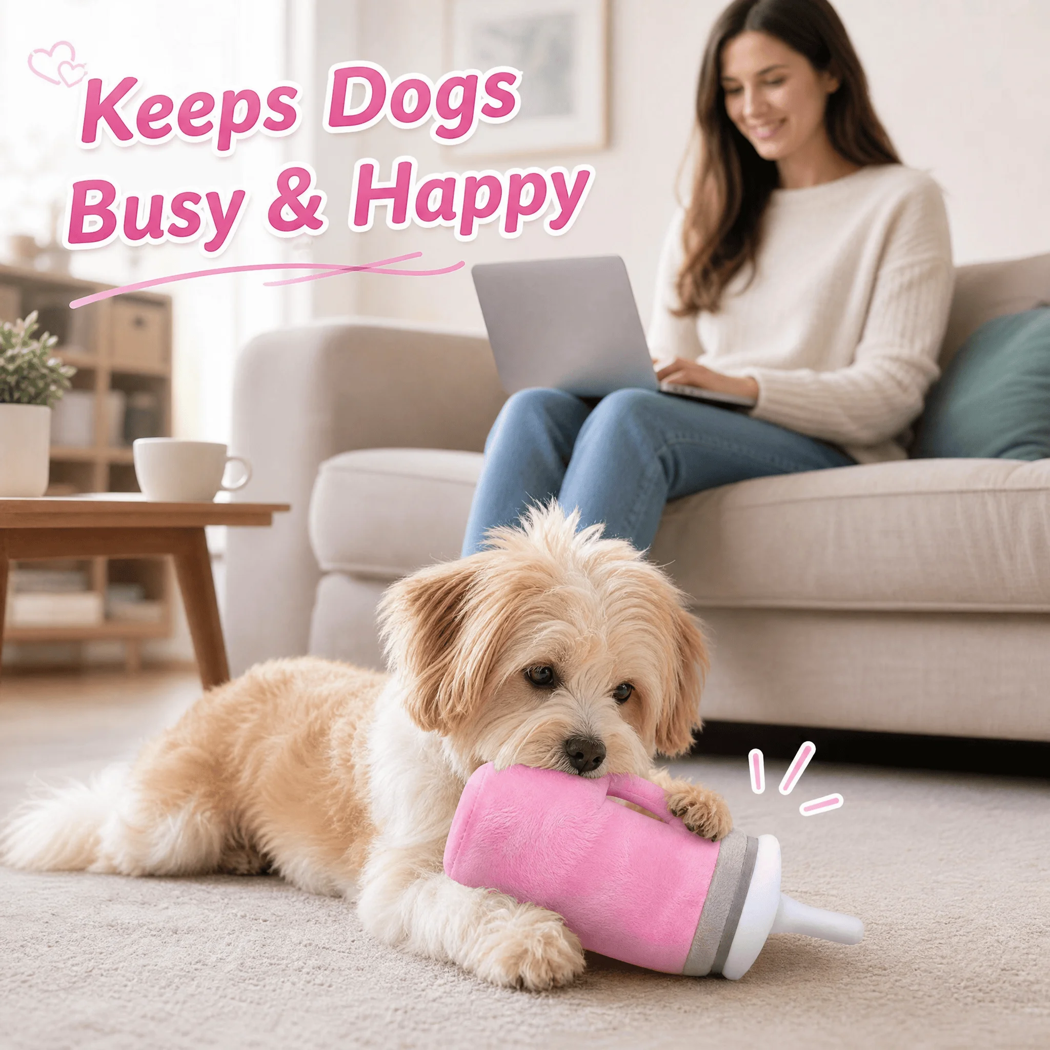 Plush Tumbler Cup Dog Toy, Silent No Squeaker Soft Stuffed Pet Chew Toy for Puppy Small Medium Dogs Interactive Play Gift
