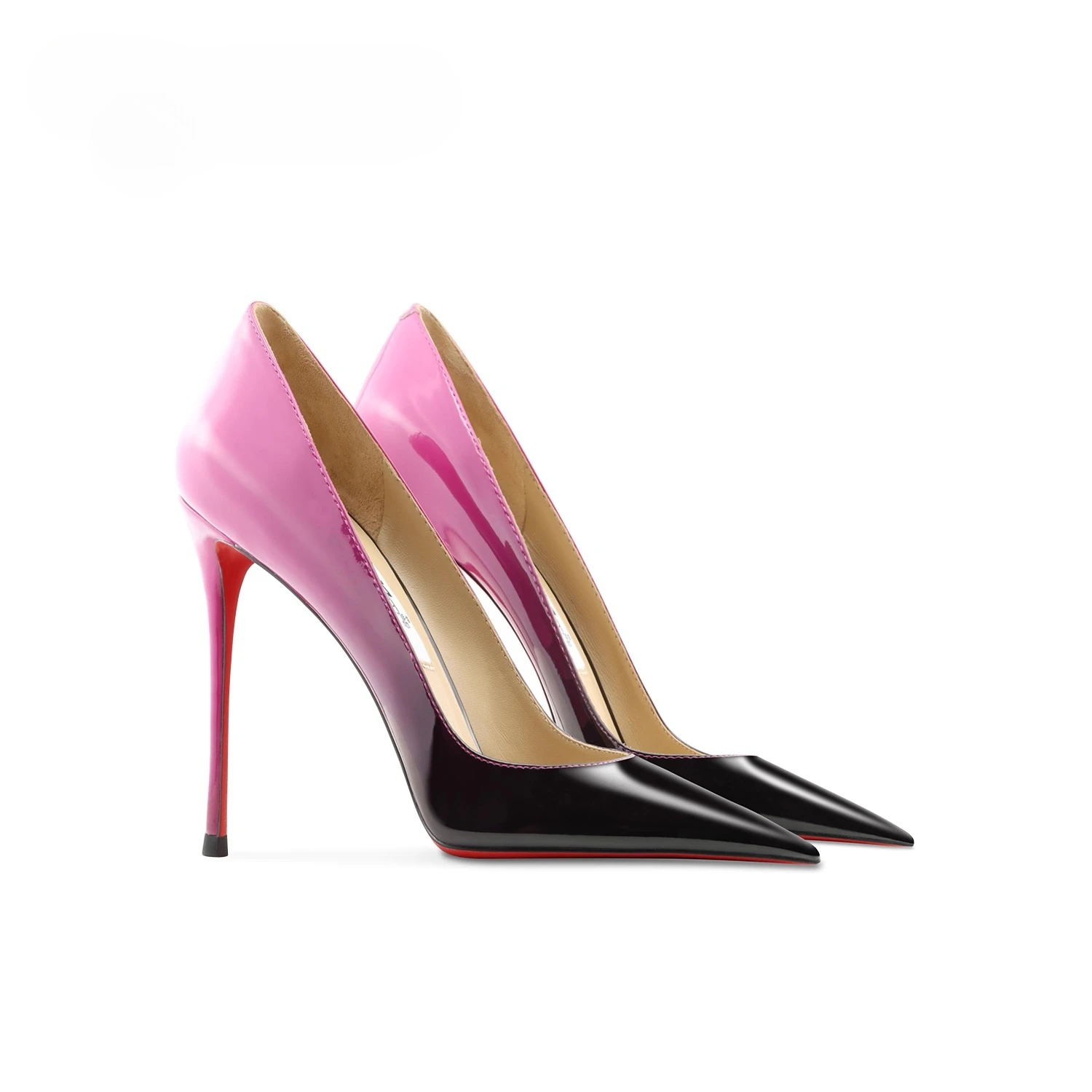 

New French style 12cm gradient red high heels with a shallow mouth, pointed tip, sexy and comfortable, versatile and versatile