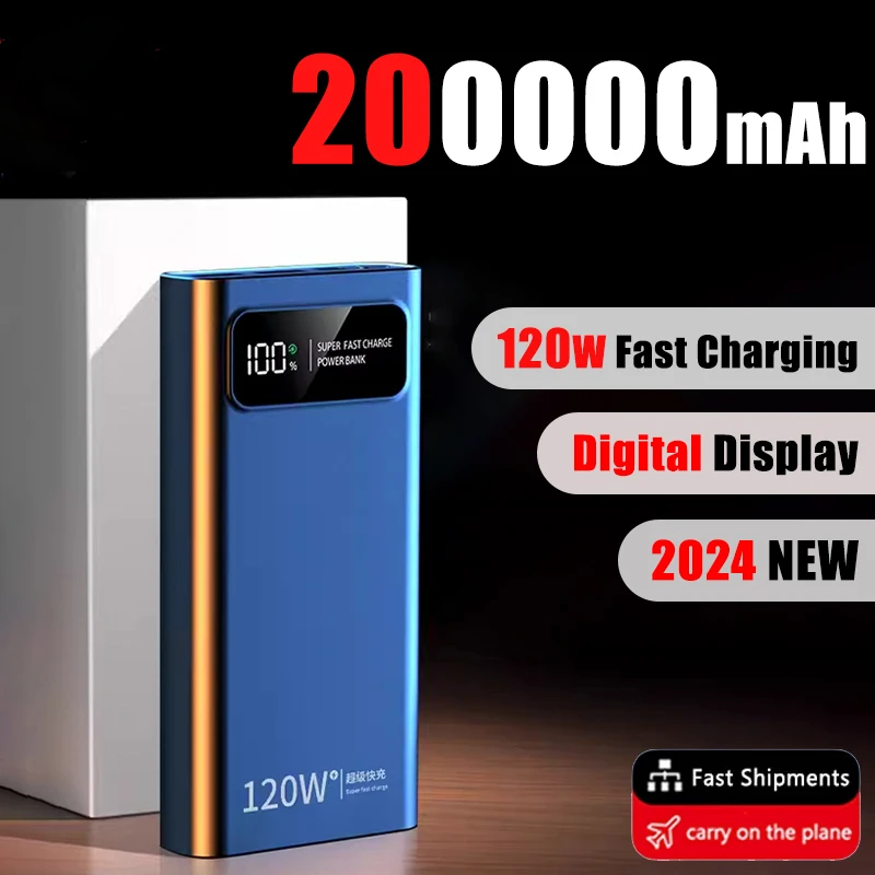 200000mAh 120W Power Bank Super Fast Charge Powerbank Digital Display Portable Charger External Battery For iPhone Huawei Xiaomi