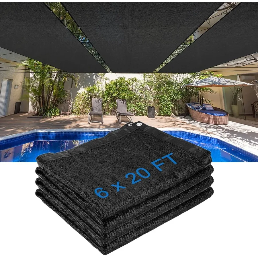 

80 Shade Cloth for Outdoor Garden Protection: 6 x 20 ft Black Sunblock Shade Net with Reinforced Grommets Ideal for Plant Cover