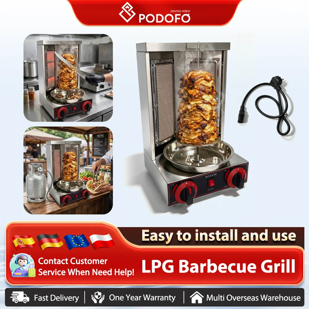 Podofo 3000W LPG Grill mit Infrarot-Heizung, 2-Brenner-Gasgrill, Vertikaler BBQ-Grill, Elektrische Grillmaschine mit zwei unabhängigen Infrarotbrennern und 360°-Drehfunktion °   Rotierender Grill für