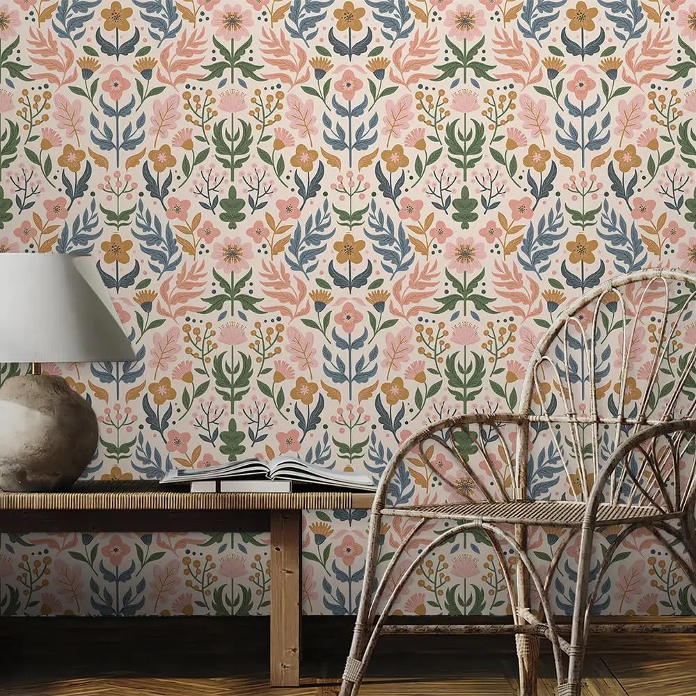 Boho Wild Floral Peel and Stick Wallpaper Botanical Self Adhesive Removable Contact Paper Wall Mural for Bedroom Farmhouse Decor