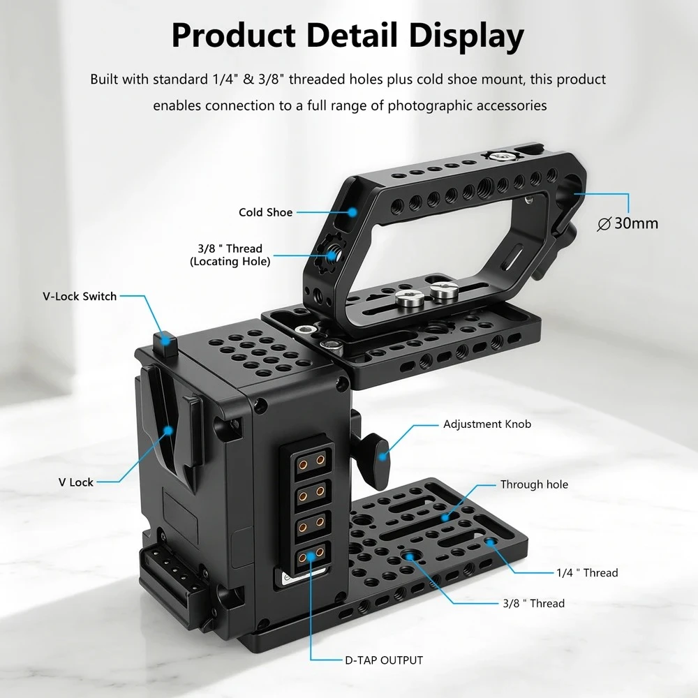 Camera Expansion Module Cineback Height-Adjustable for FX3/FX30/ZV-E1/A7M4/A7S3/S5M2/S5M2X/R5C Camera Cage