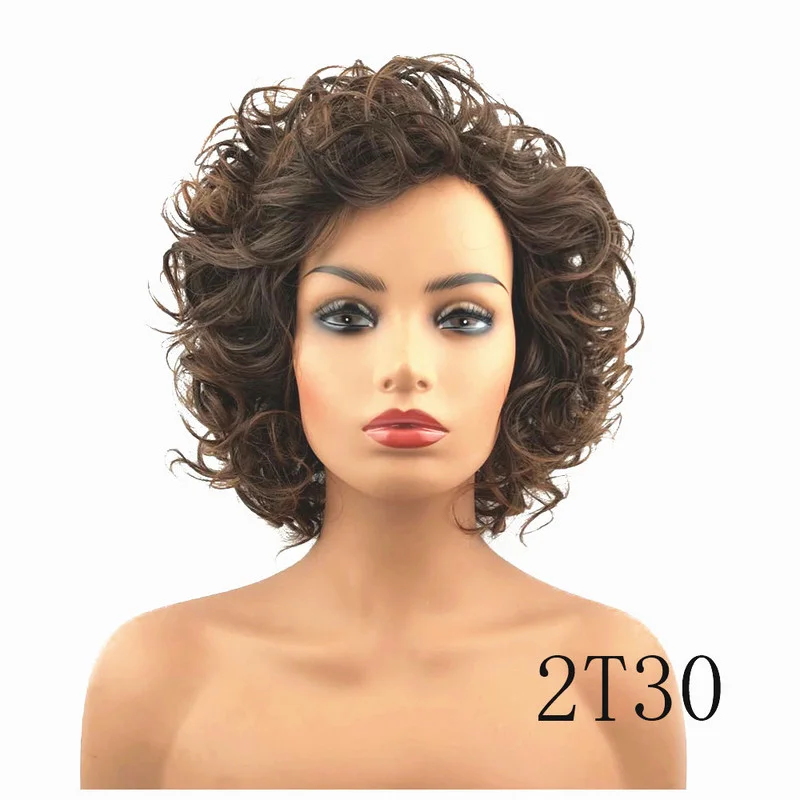 Women Wig Fashion Golden Brown Short Curly Synthetic Fluffy Fashion Wigs