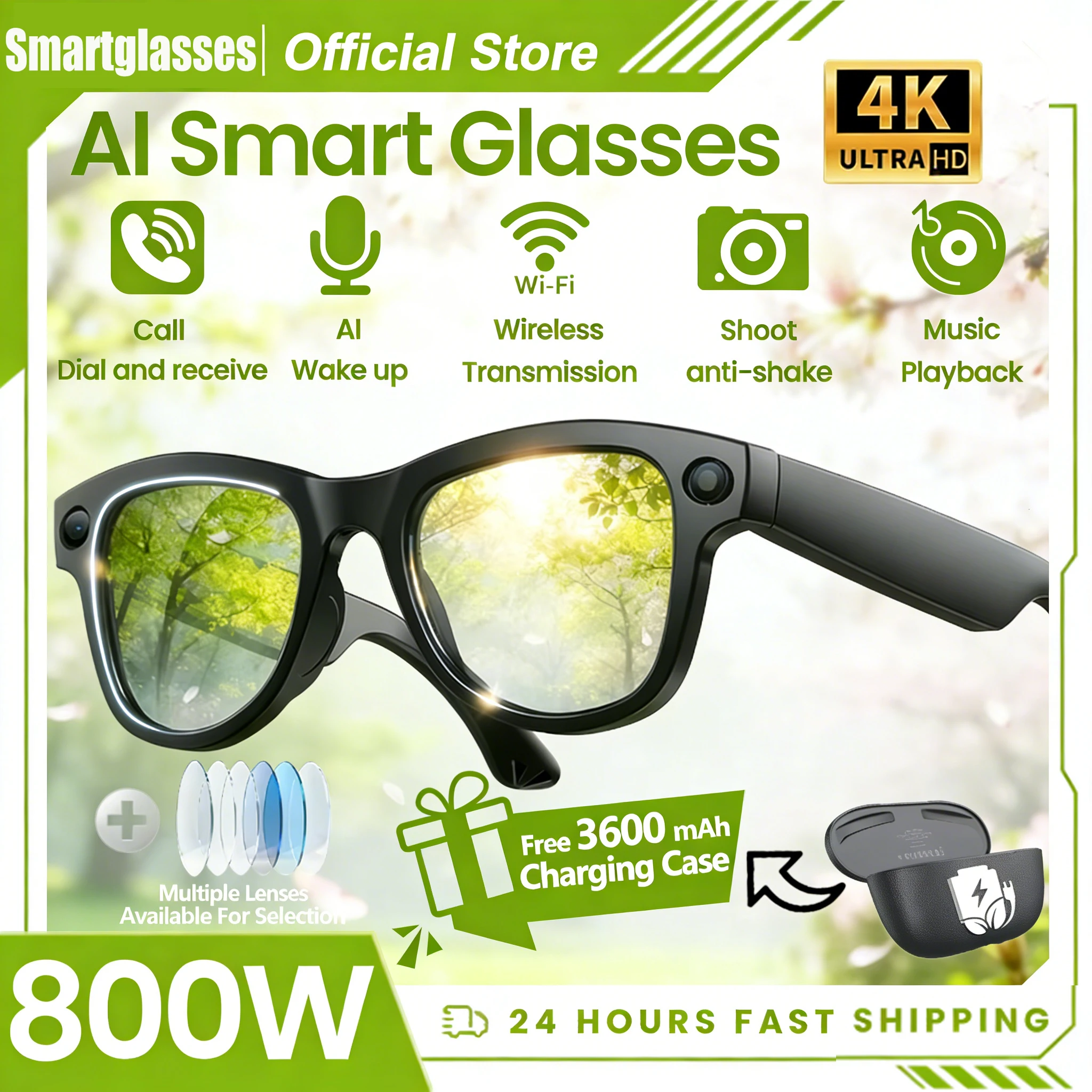 

2026 New AI Smart Glasses Minimalist Premium Smart Glasses for Business Bluetooth Calling/Real-time Translation/4K Video IP65