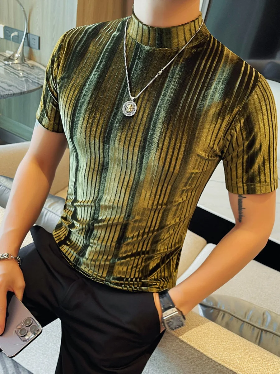 

Новая мужская фланелевая эластичная футболка с коротким рукавом на весну и лето, приталенная, с воротником-стойкой, стильная, универсальная базовая рубашка