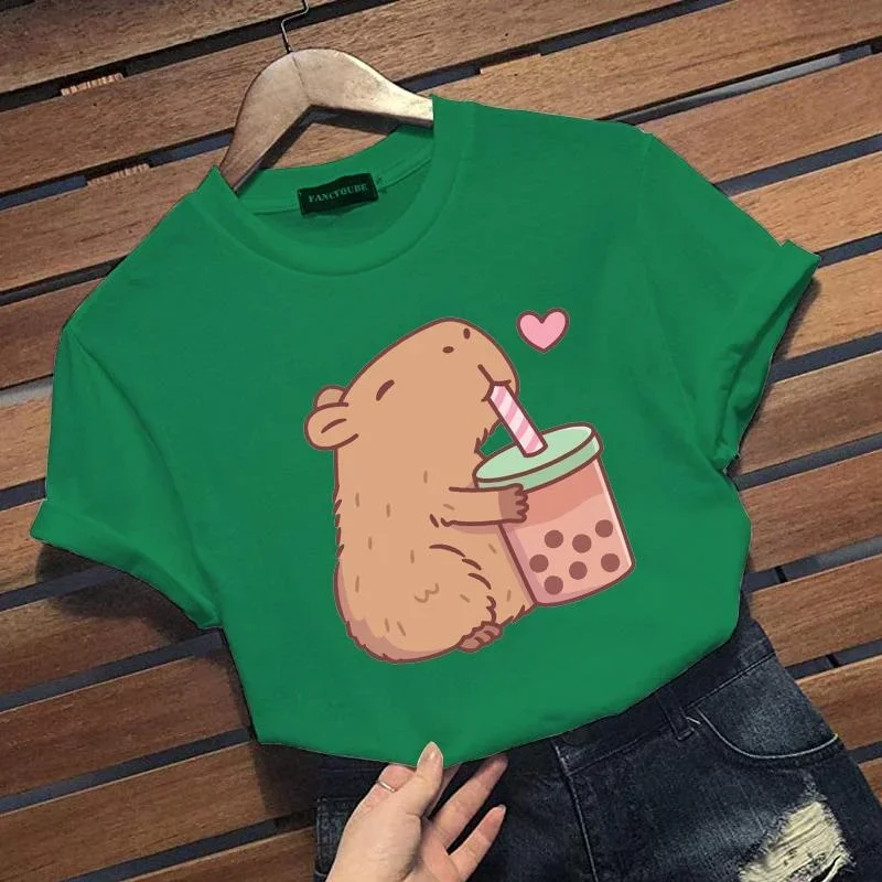New Cute Apybara Graphic Printed T-Shirt Casual Women's Outdoor Funny Apybara T-Shirt Shirt Kawaii Apybara T-Shirt