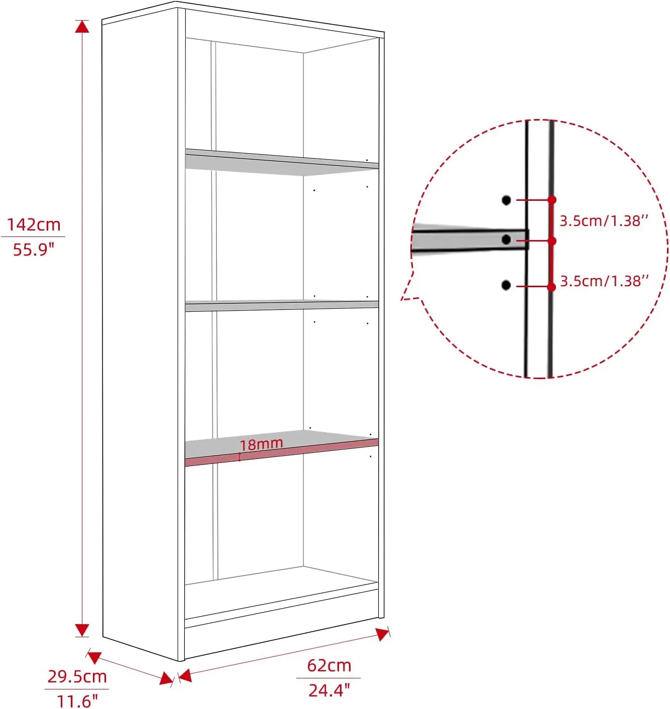 

Sunon 4 Shelf Wood Bookcase Freestanding Display Shelf Adjustable Layers Bookshelf For Home Office Library Small Narrow Space