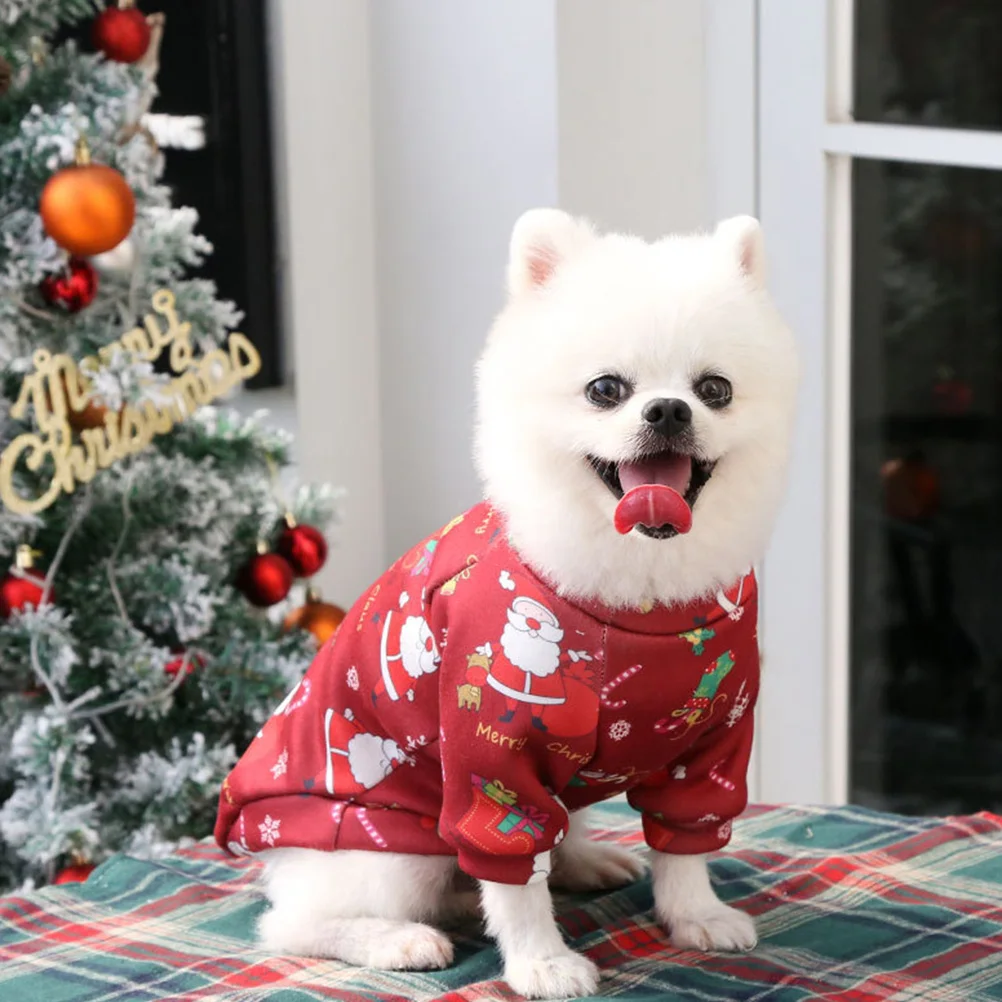 2Pcs Pet Christmas Costume Dog Cat Colored Printing Clothing Warm Winter Wear Pet Christmas Costume Dog Apparel