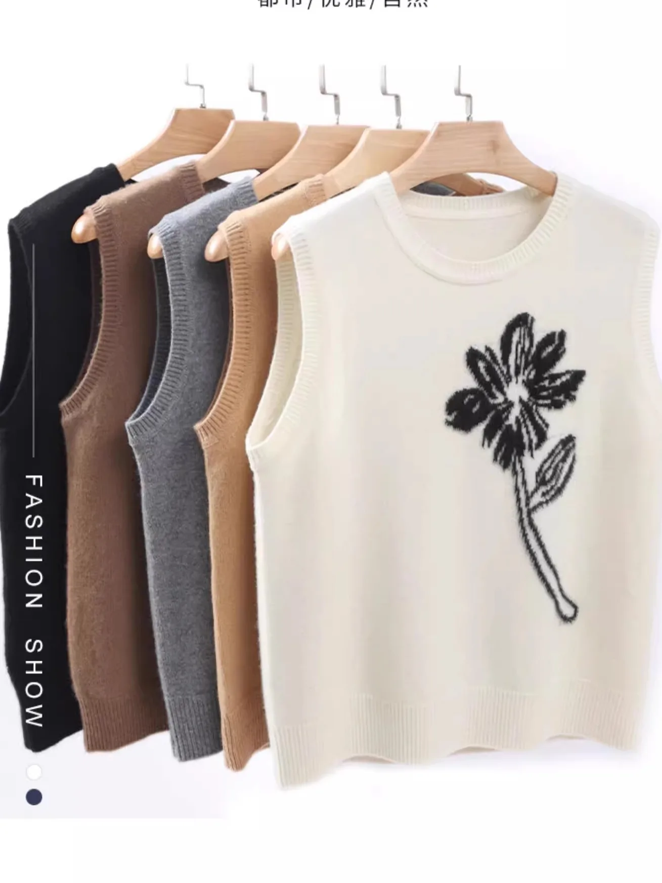 เสื้อกั๊กไหมพรมถักทรงหลวมสำหรับผู้หญิง แบรนด์ New Sle ผ้าขนสัตว์แท้ ปักลายรอบตัว สวมใส่สบาย ระบายอากาศดี เหมาะสำหรับฤดูใบไม้ร่วง