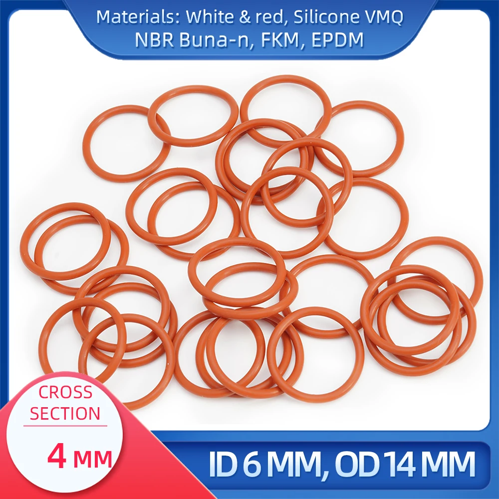 

O Ring CS 4 mm ID 6 mm OD 14 mm Material With Silicone VMQ NBR FKM EPDM ORing Seal Gask