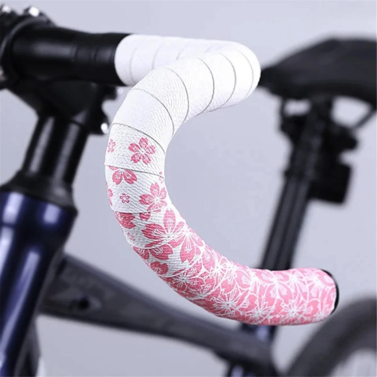 AD08_Bike Bar Tape Sakura-Pattern Road Bicycle Handlebar Cover Bike Handles Strap Anti Slip Shock Handles Tape White-Black