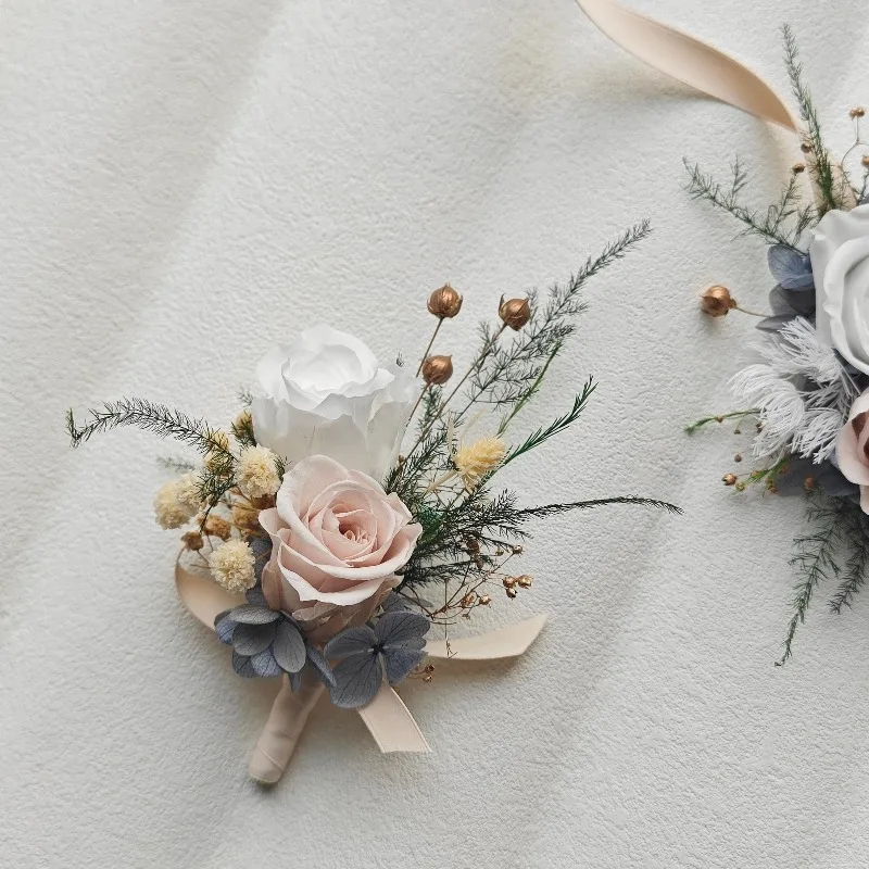 

Mori Wedding Accessories Bride and Groom Wedding Corsage Wrist Flower Best Man Bridesmaid Eternal Flower Brooch Bracelet