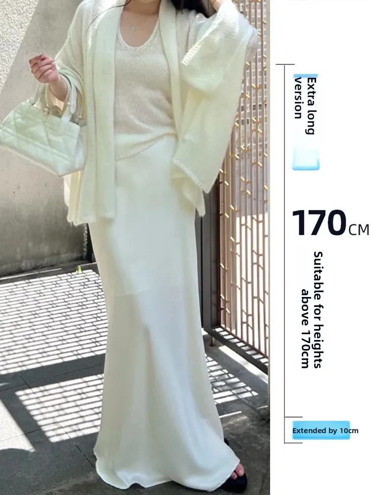 

Женская юбка-миди А-силуэта больших размеров (75), из атласной ацетатной ткани, стройнящая, для офиса, в корейском стиле