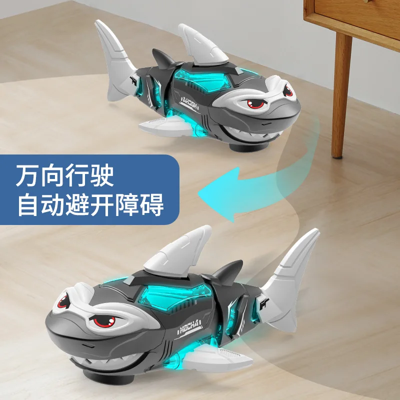 Electric Mechanical Shark Toy Universal Driving Automatic Obstacle Avoidance Led Glowing With Music Toy For Boys Indoor