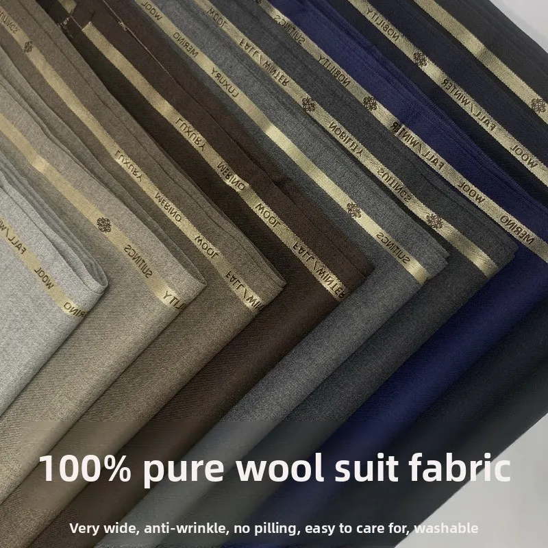 

Весенне-осенний высококачественный костюм из 100% шерсти, брюки, ткань, деловая одежда, устойчивая к морщинам, моющаяся на метр, черный цвет