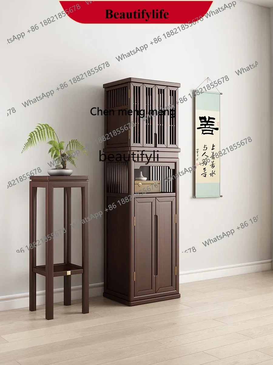 

z183 Solid Wood Shrine New Chinese Style Home with Door Altar Simple Buddha Shrine Black Walnut Altar Buddha Cabinet Clothe