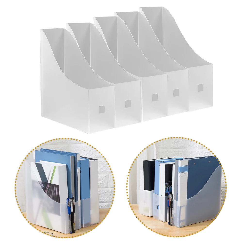 

5pcs Document Racks File Storage Boxes Desk Organizers Plastic Curve Design Vertical Paper Organizer Office Shelf Classroom File