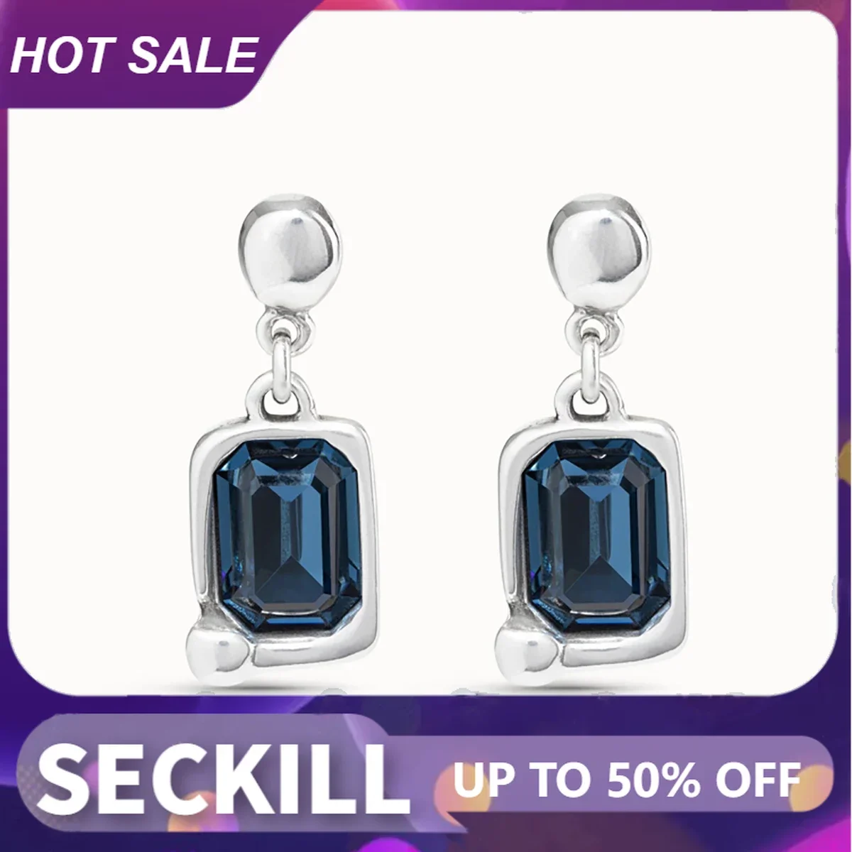 2024 Original Hot selling Spain UNOde50 Jewelry Fashion Charm Quadrilateral Blue Crystal Earrings Women's Romantic Festival Gift