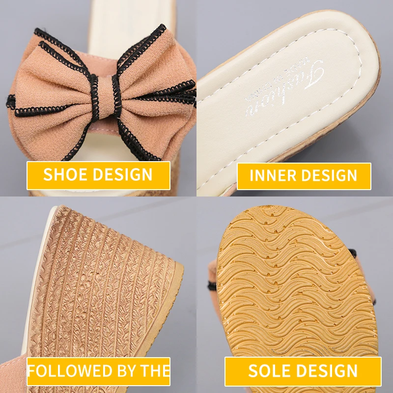 2022 nuove donne pantofole dolce fiocco donne Open toe estate Sexy fiore scarpe pantofole tacco alto donne diapositive piattaforma zeppe scarpe