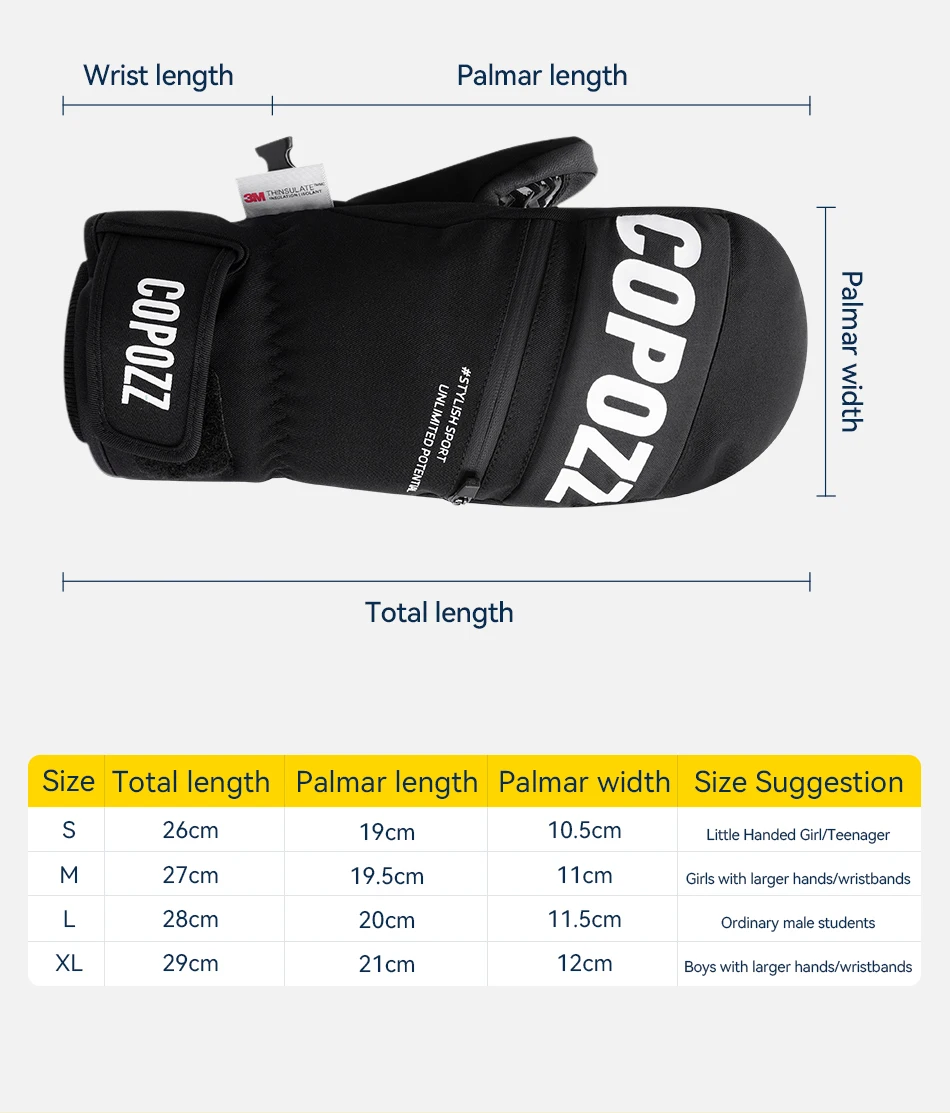 COPOZZ Verbesserte Verdickte Skihandschuhe Winter Herren Damen 3M Thinsulate Thermische Snowboardhandschuhe Wasserdichte Warme Fäustlinge Skihandschuhe – Detail 9
