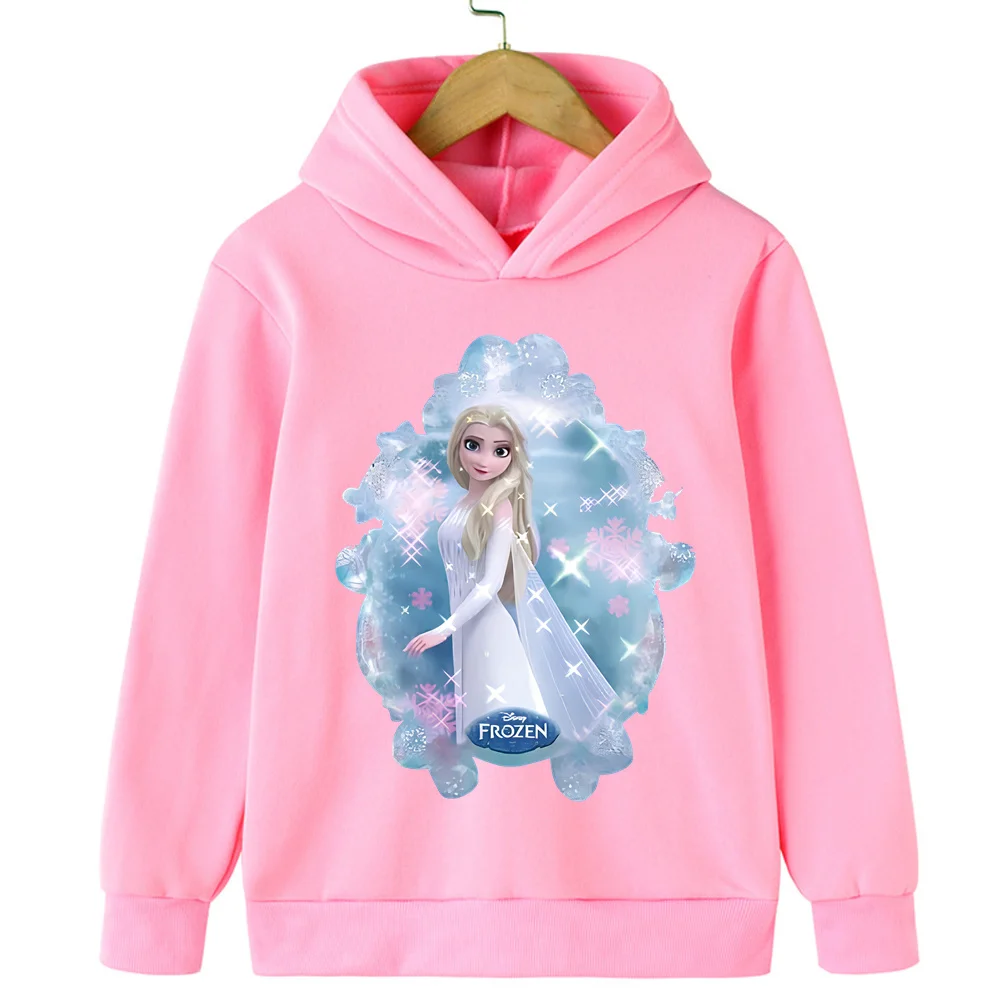 Ice and Snow Romance Cartoon Printed Hoodie 2-14 Year Old Sweatshirt Spring Long sleeved Girls and Boys Casual Clothing Children