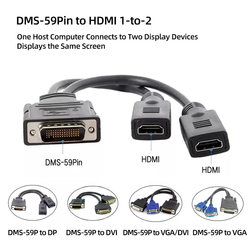 DMS-59Pin Male to Dual HDMI Female Adapter Cable 1 to 2 Splitter Extension Cable for PC Graphics Card Dual Monitor