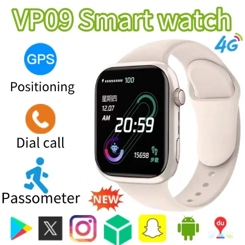 

2025 VP09 Смарт-часы 4G 5G Dual SIM Android OS GPS-навигация Подключение Wi-Fi 8MP Вращающаяся камера Система поддержки Google