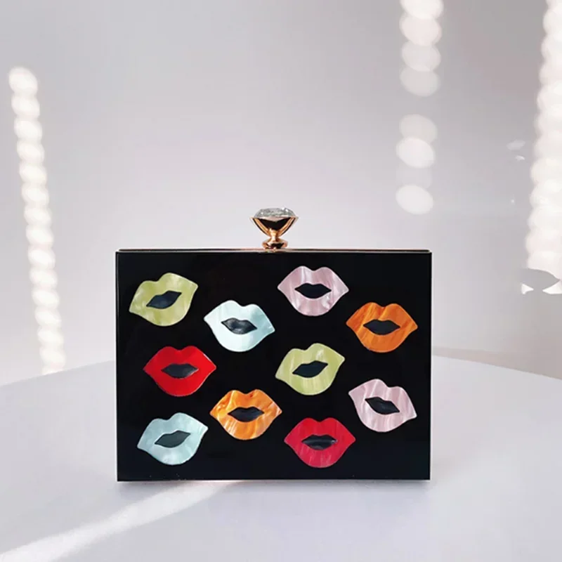 

XIYUAN Lips Smile Pattern Woman Acrylic Handbag Birthday Banquet Dinner Party Ladies Purse Wedding Bridal Female Evening Bag