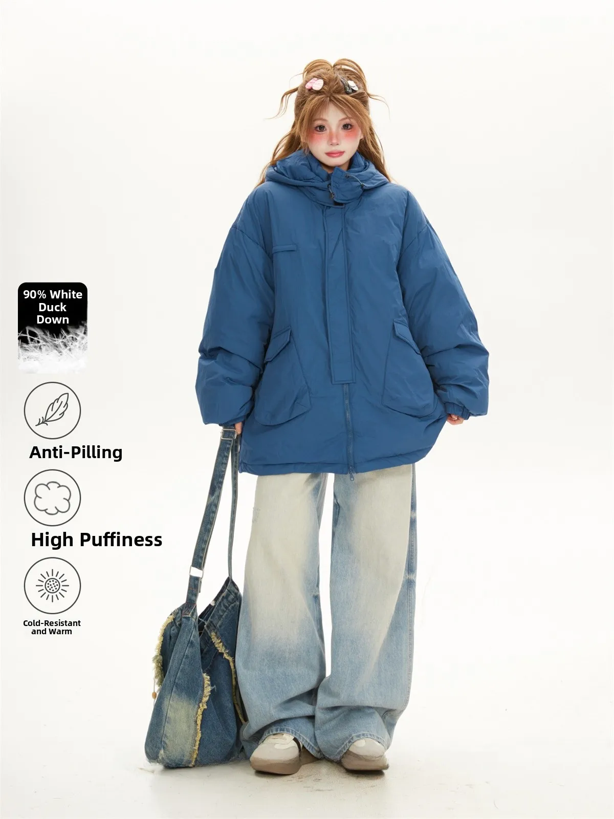 

Свободная рабочая одежда с капюшоном Jaet Klein Blue, женское зимнее теплое хлопковое пальто в Корейском стиле, прямой крой, длинное све