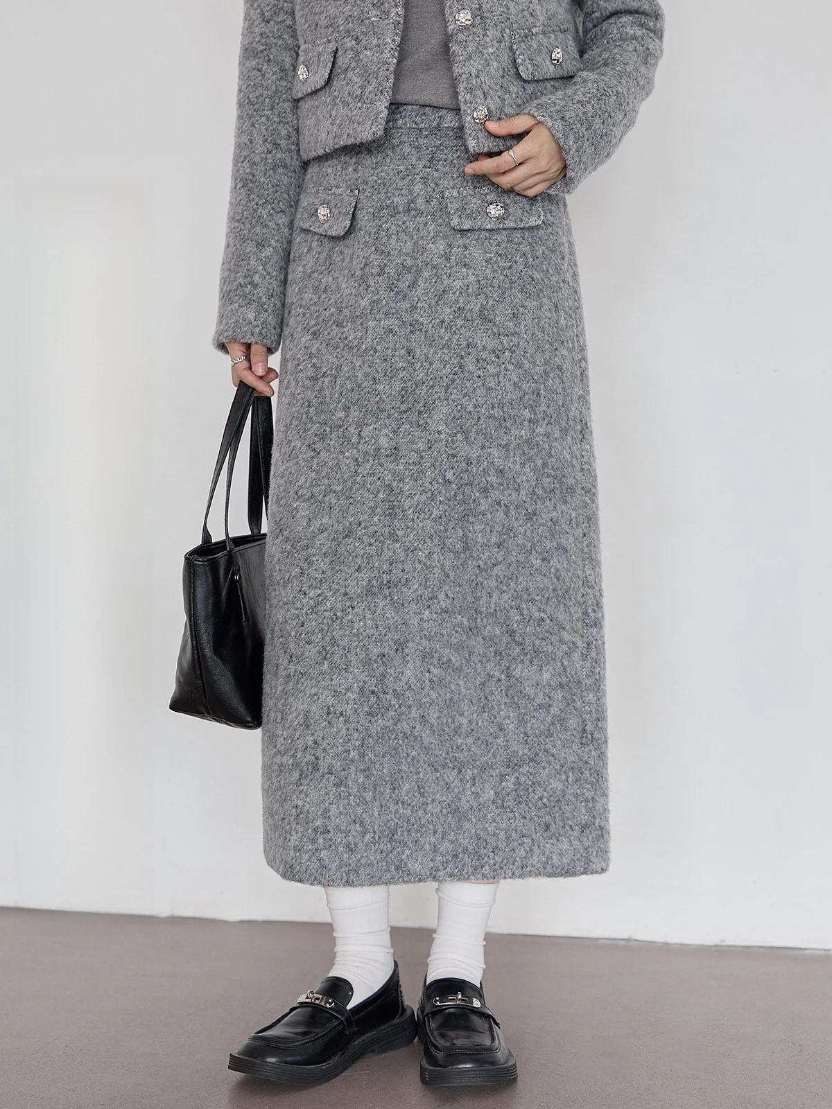 

Женская шерстяная юбка А-силуэта с высокой талией, с разрезом, в корейском стиле, для повседневной носки, с эффектом похудения, на шнурке