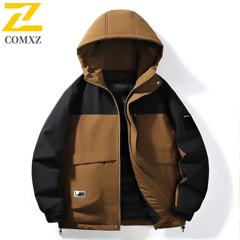 COMXZ Outdoor-Jacke mit Kapuze, gepolstert, für Herren, hochwertiger, kältebeständiger Wandermantel, hochwertige, winddichte Winterjacken für Abenteuer