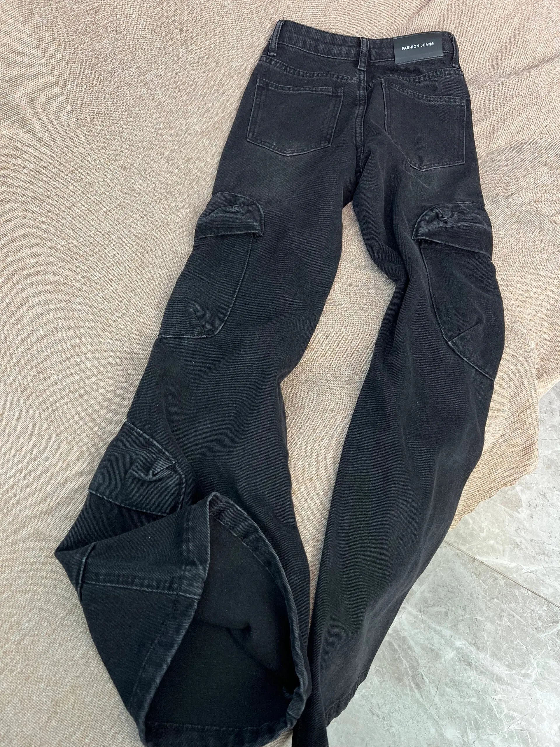 Pantalones vaqueros de mezclilla Bla de pierna recta de cintura alta, ropa de trabajo informal Retro americana Sle para mujer con múltiples kets, diseño adelgazante