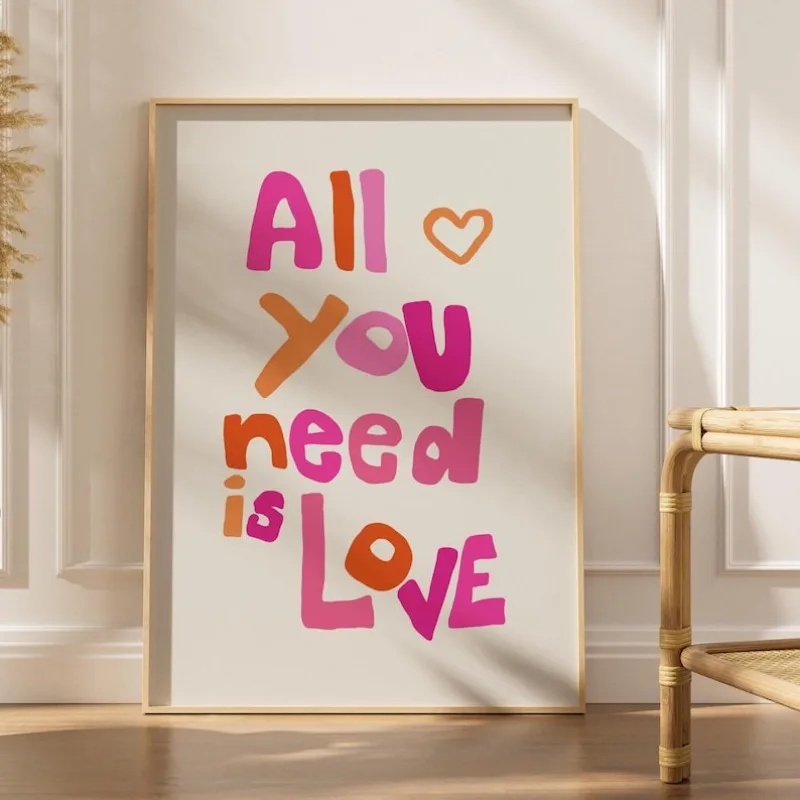 

All You Need Is Love Valentine's Day Poster, Modern Romantic Trendy Colorfull Frameless Canvas Prints for Living Room Decortions