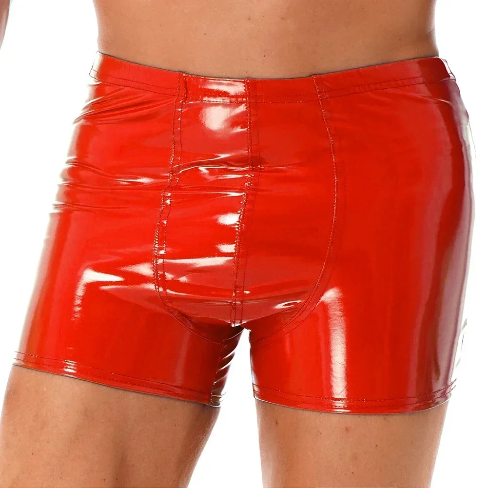 2023 Fashion Mens Hombre Faux Leather Shorts Brief Wetlook Latex Underpants Silkys Trunks Underwear