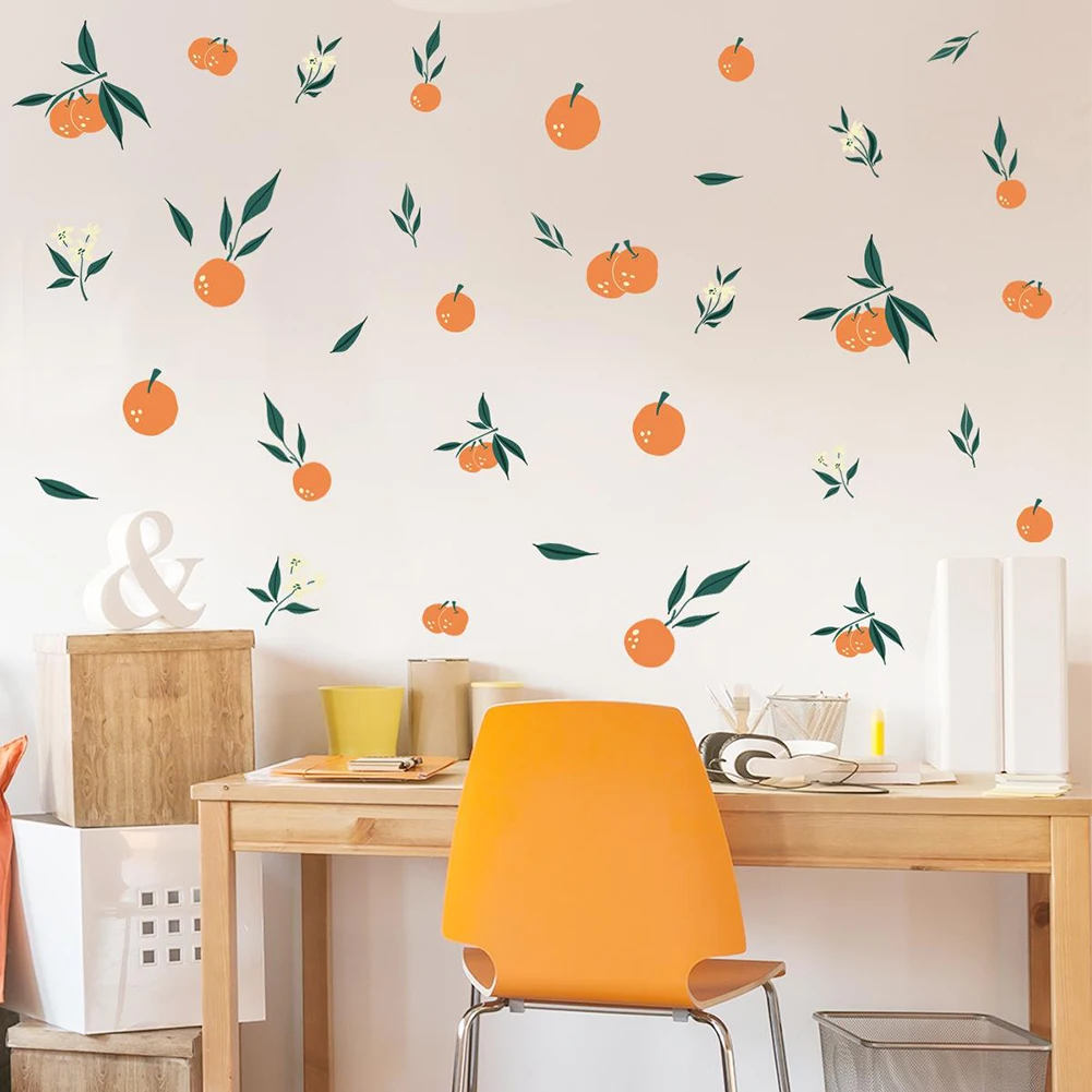 Living Room Wall Sticker Orange Leaves DIY Application Easy To Peel Off Vinyl Adhesive Material With Transfer Belt