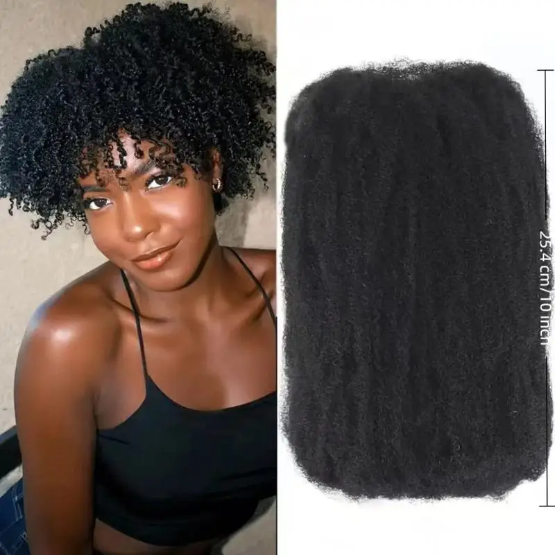 1Pc Black Afro Kinky Bulk Curly Twist Hair, 10 Inch