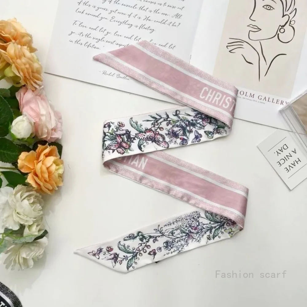 Spring Korean Version Versatile Tarot Butterfly Flower Women's Fashion Long Ribbon Ribbon Small Scarf  Scarf Women Luxury