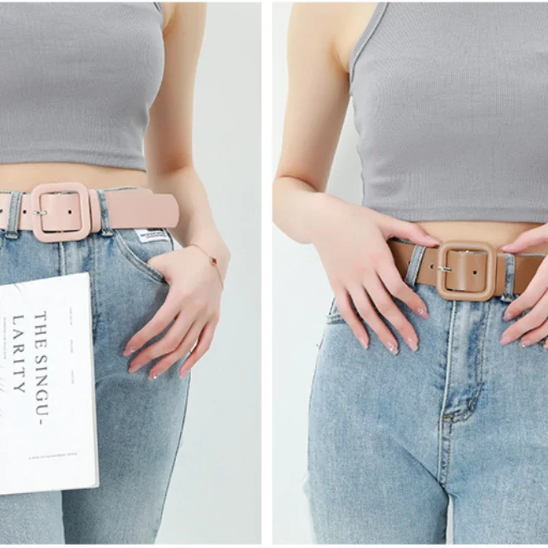 simplicity PU Leather Belts for Women Square Pin Buckle Jeans Candy color Belt Chic Luxury Brand decoration Female Waistband